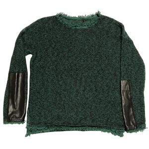 Donna Karan Sweater Size Large Fringe Semi Sheer Open Knit Faux Leather Detail